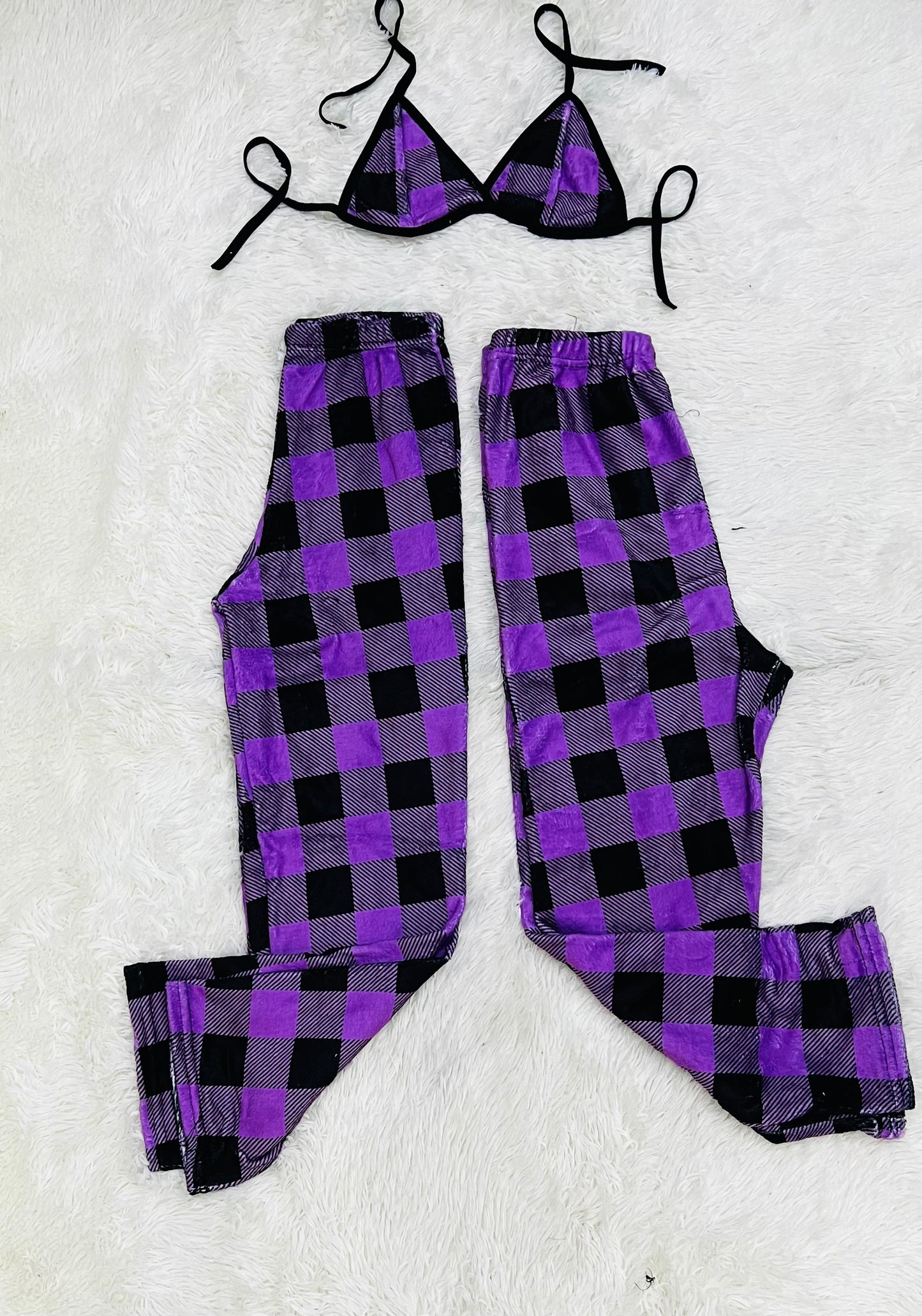 Duo pijama afelpada cuadritos morados