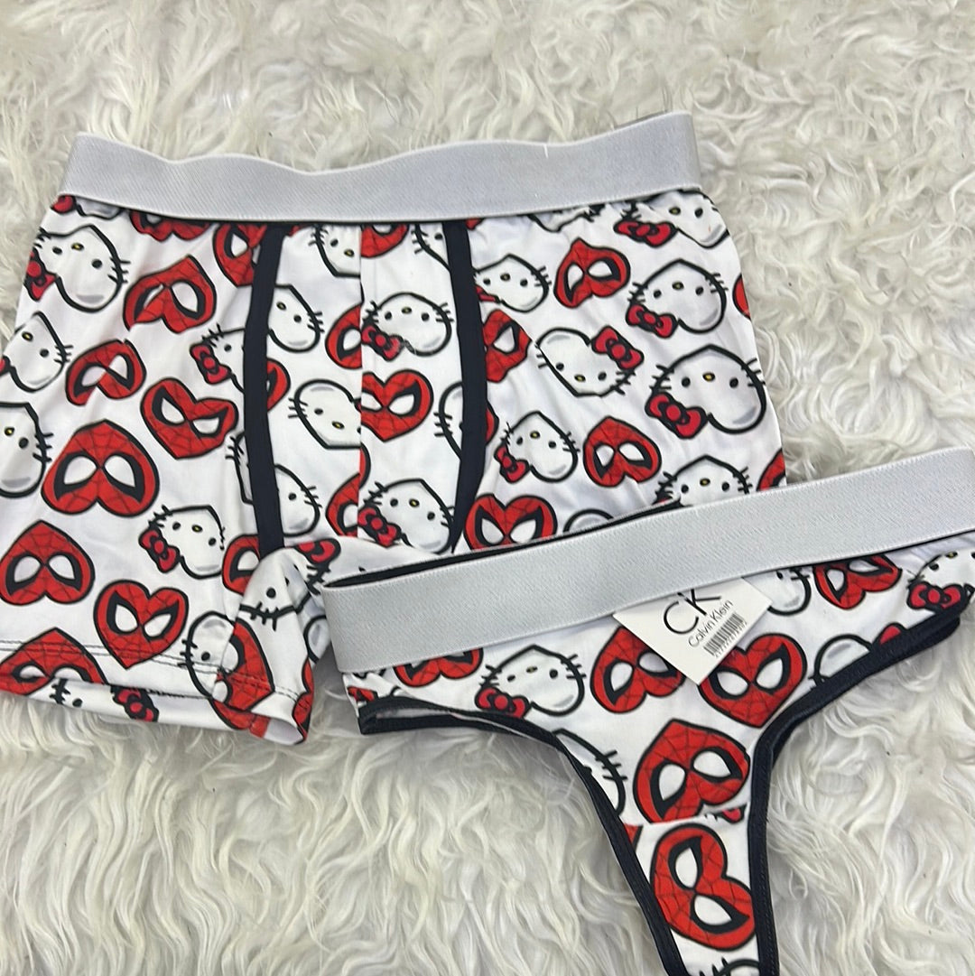 Kitty spiderman white matching couples underwear