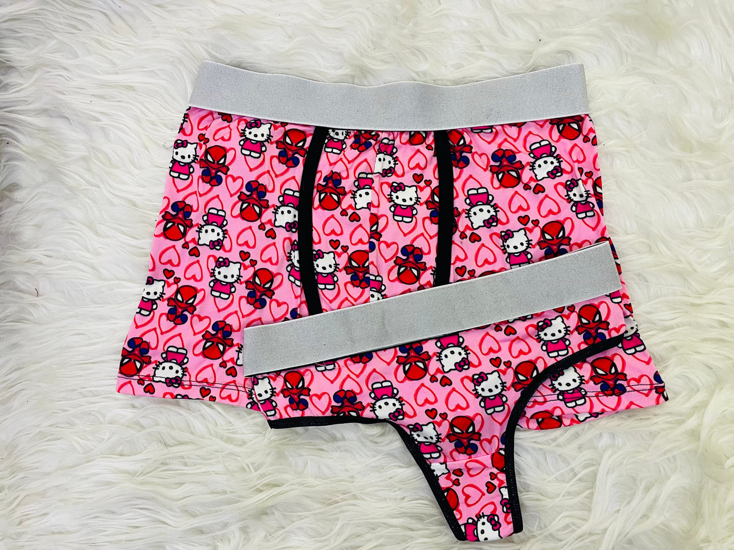 Kitty pink spider man matching couples underwear