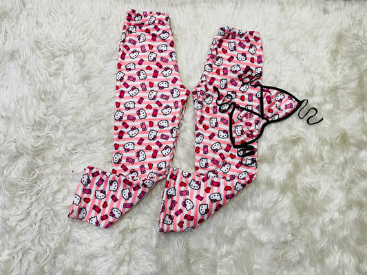 Striped Hello kitty plush pijama duo